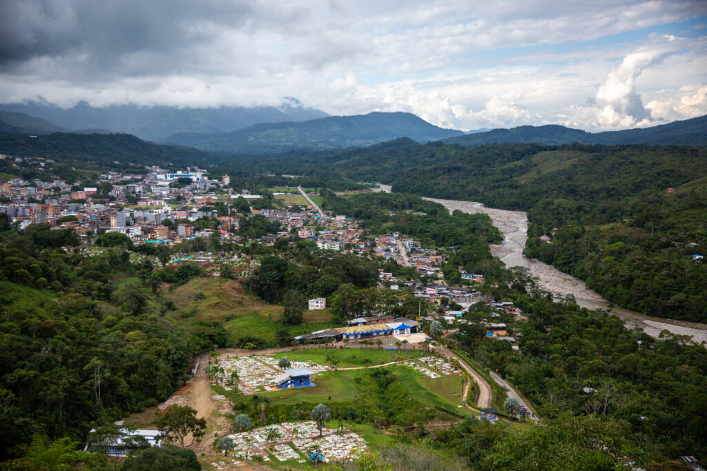 Mocoa city, capital of Putumayo. Its geographic position puts it at high risk of natural disasters. In 2017, for example, a landslide destroyed part of the city and caused more than 300 deaths. For this reason, residents are concerned about mining activities in the mountains that surround Mocoa / credit: Antonio Cascio